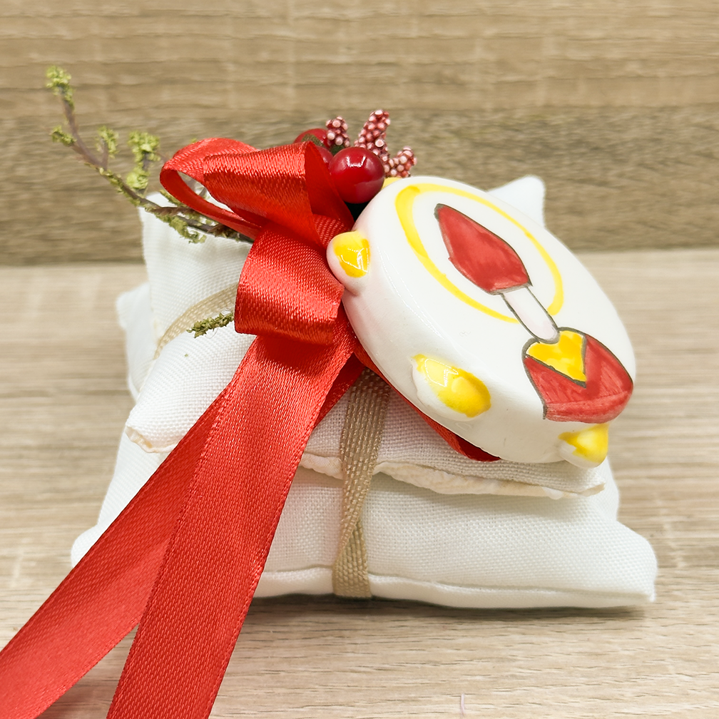 Sacchetto Doppio Cuscino Con Tamburello San Gennaro Orchidea Bomboniere
