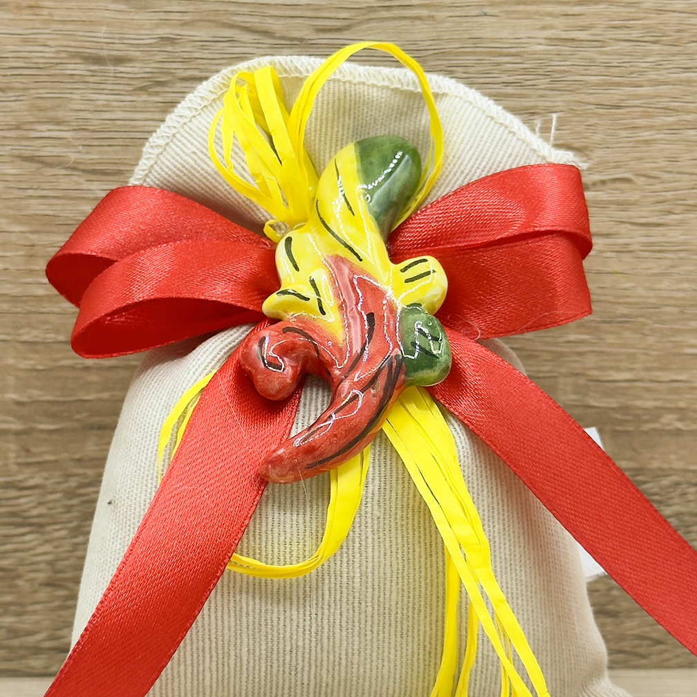 Sacchetto In Juta Con Asso Di Bastoni Orchidea Bomboniere