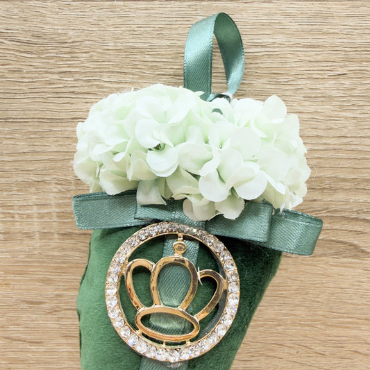 Corno Velluto Verde Con Corona Linea Fortuna Orchidea Bomboniere