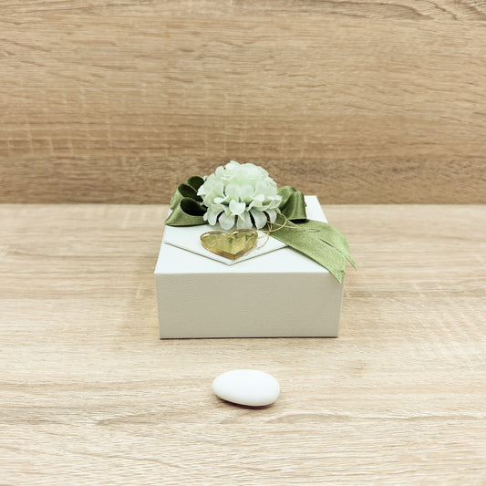 Scatolina Con Confetti E Candela Rosa Verde Orchidea Bomboniere