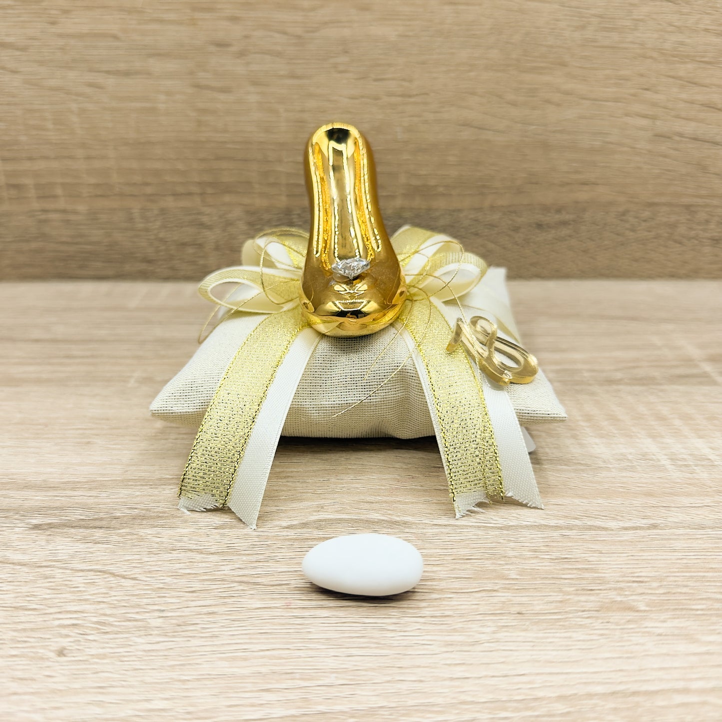 Sacchetto Cuscino Con Scarpetta Oro Con Sali Profumati Orchidea Bomboniere