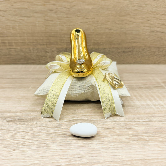 Sacchetto Cuscino Con Scarpetta Oro Con Sali Profumati Orchidea Bomboniere