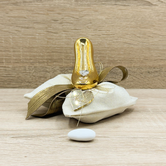 Sacchetto Fiocco Con Scarpetta Oro Con Sali Profumati Orchidea Bomboniere