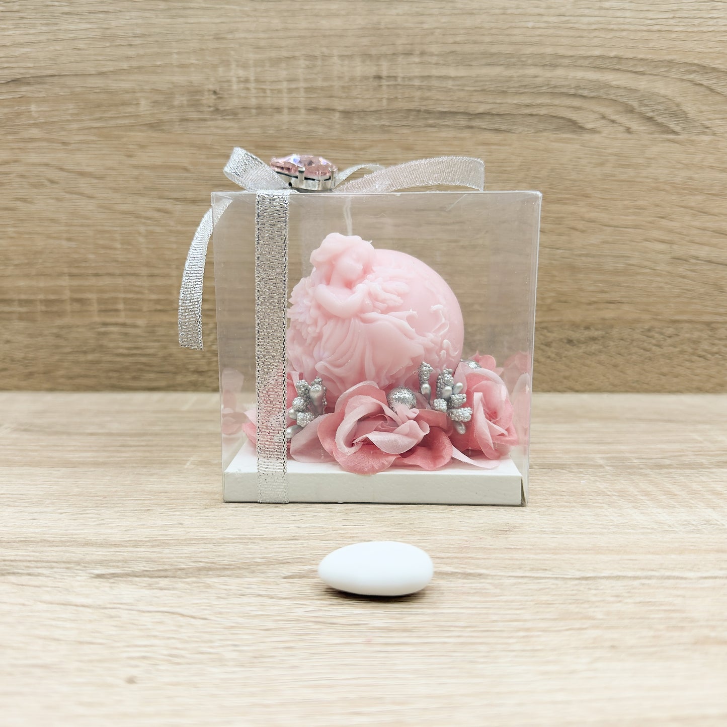 Candela Sfera Con Bambina Rosa Orchidea Bomboniere