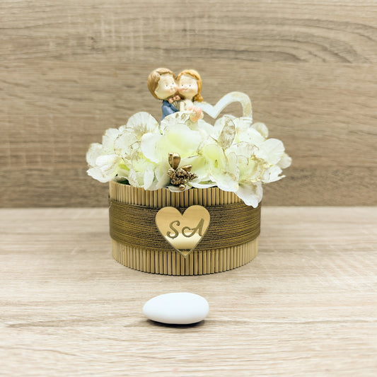 Scatola Vimini Sposini E Ortensie Panna Orchidea Bomboniere