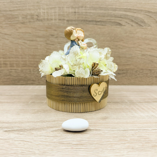 Scatola Vimini Sposini E Ortensie Panna Orchidea Bomboniere