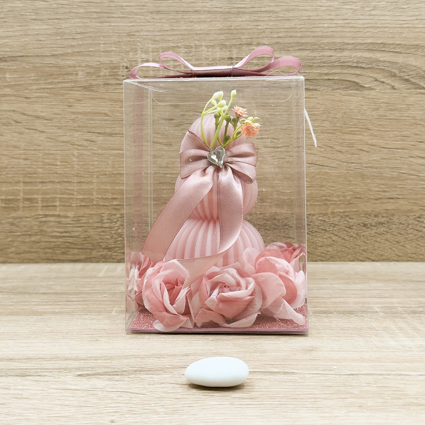 Candela 3 Sfere e Rose Rosa Orchidea Bomboniere