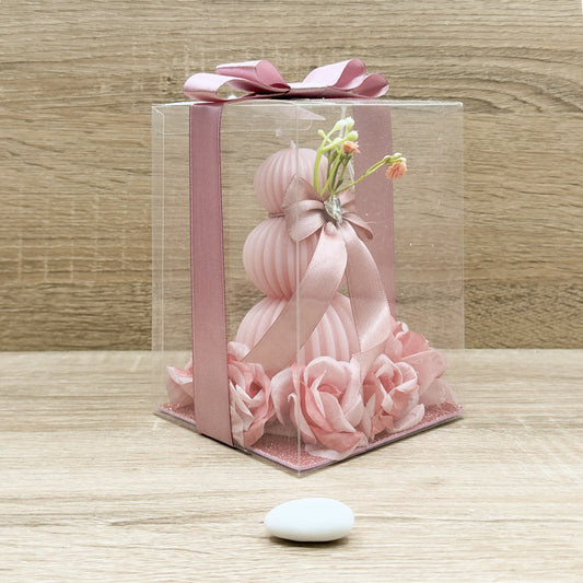 Candela 3 Sfere e Rose Rosa Orchidea Bomboniere