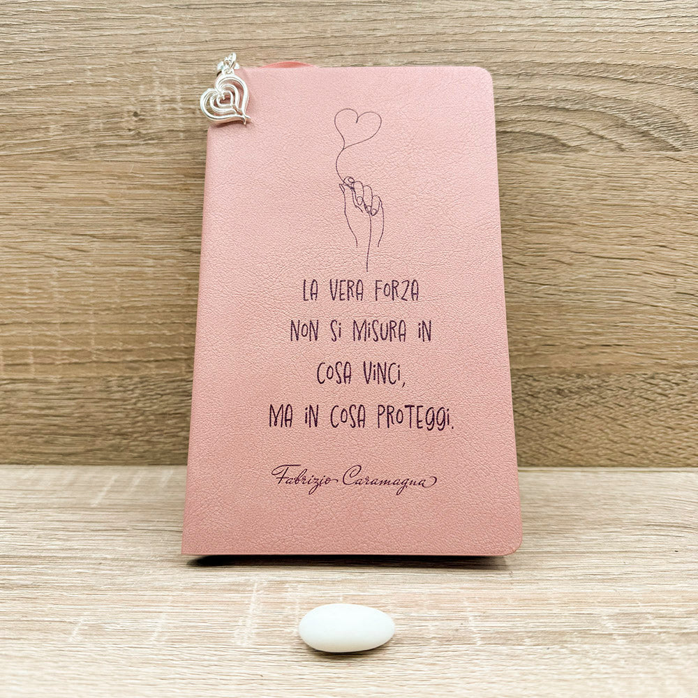 Blocco Note Rosa e Matita con Ciondolo Cuore Tabor