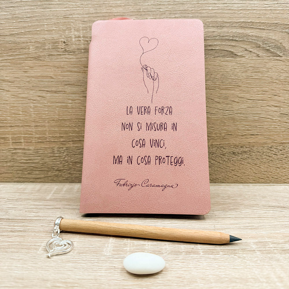 Blocco Note Rosa e Matita con Ciondolo Cuore Tabor