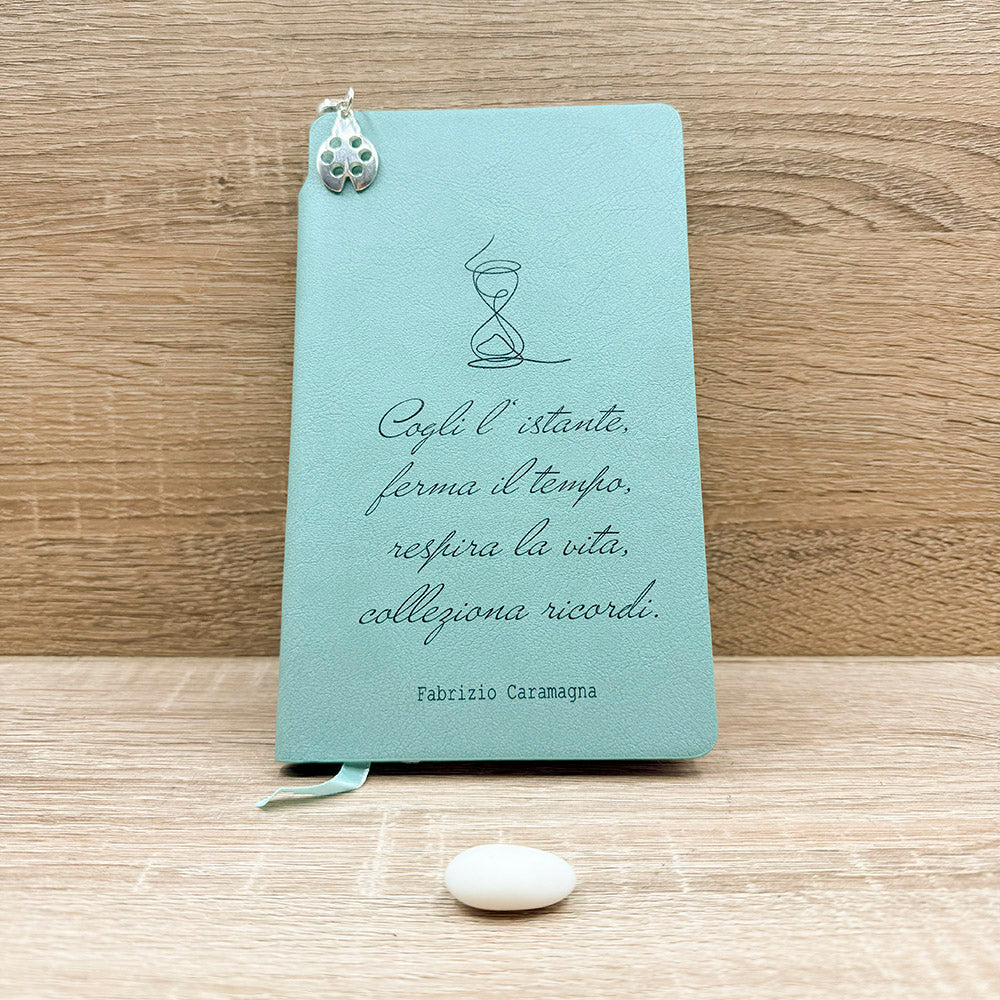 Blocco Note Celeste e Matita con Ciondolo Coccinella Tabor