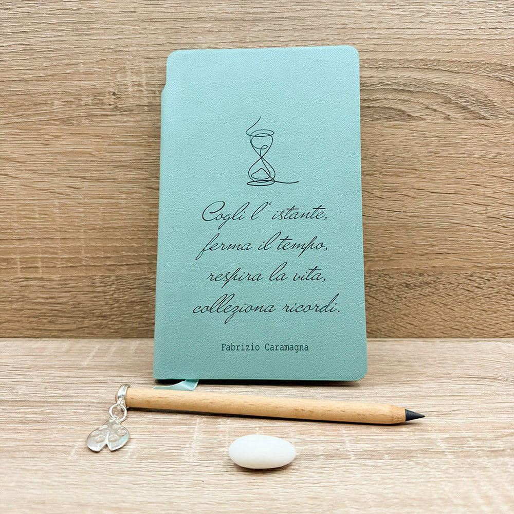 Blocco Note Celeste e Matita con Ciondolo Coccinella Tabor