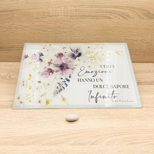 Tagliere In Vetro Decoro Floreale Lilla Claraluna