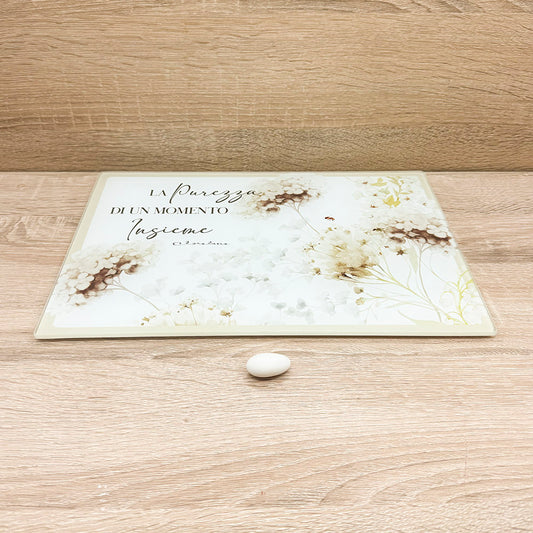 Tagliere In Vetro Decoro Floreale Verde Claraluna