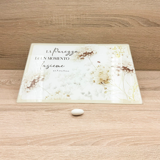 Tagliere In Vetro Decoro Floreale Verde Claraluna