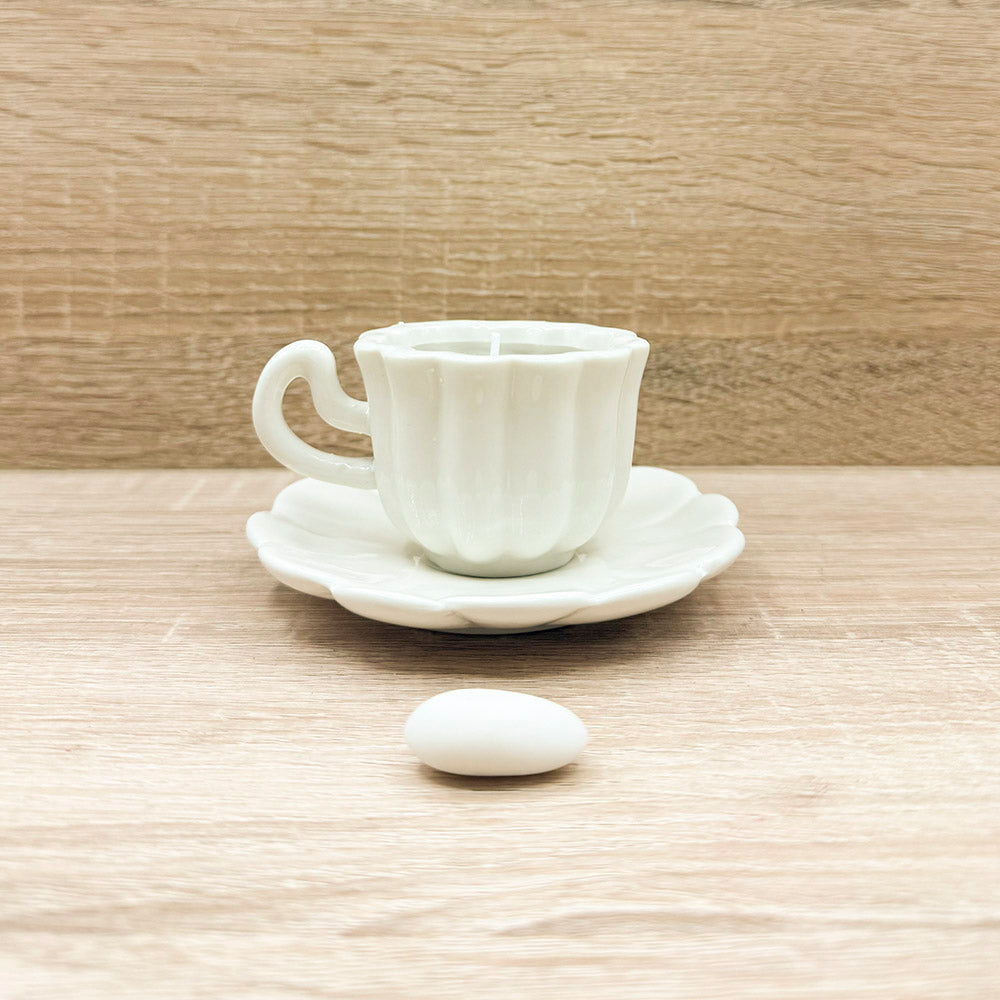 Candela in Tazza con Piattino Bianco Claraluna