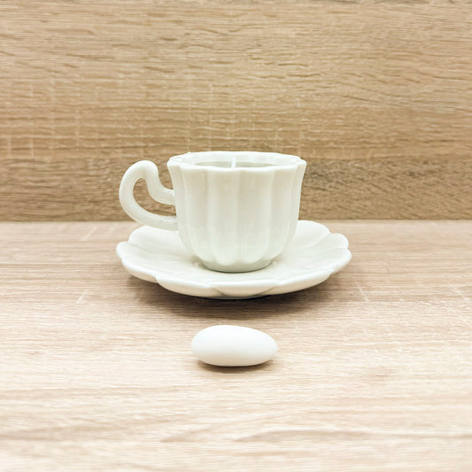 Candela in Tazza con Piattino Bianco Claraluna