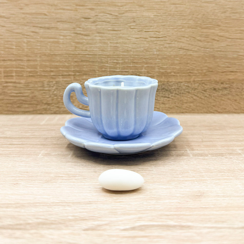 Candela in Tazza con Piattino Azzurra Claraluna