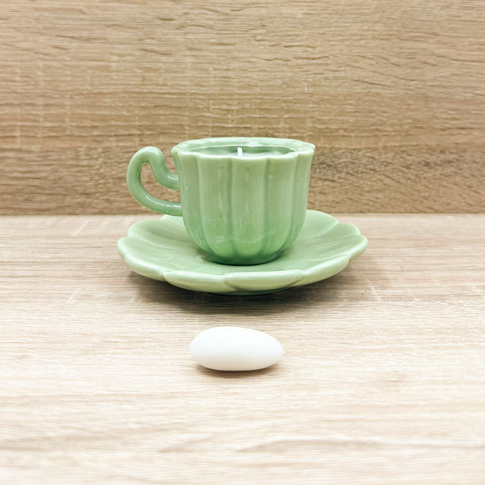 Candela in Tazza con Piattino Verde Claraluna