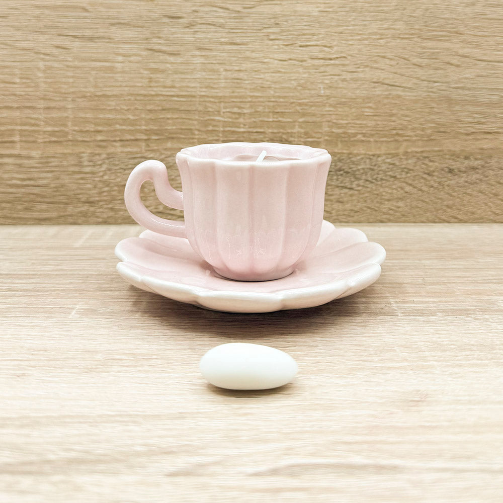 Candela in Tazza con Piattino Rosa Claraluna