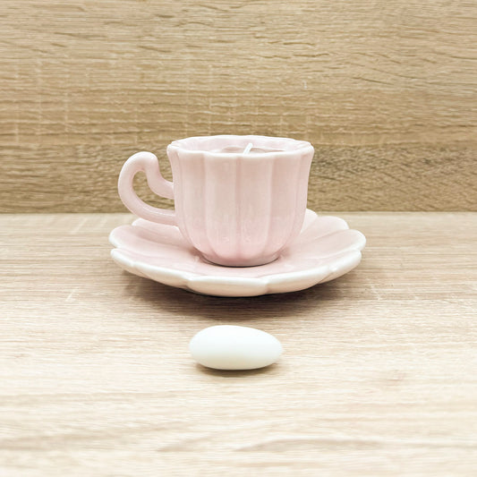 Candela in Tazza con Piattino Rosa Claraluna