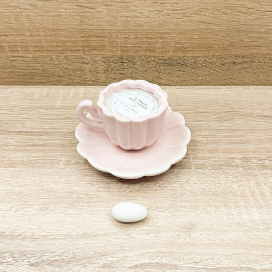 Candela in Tazza con Piattino Rosa Claraluna