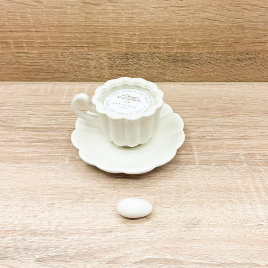 Candela in Tazza con Piattino Bianco Claraluna