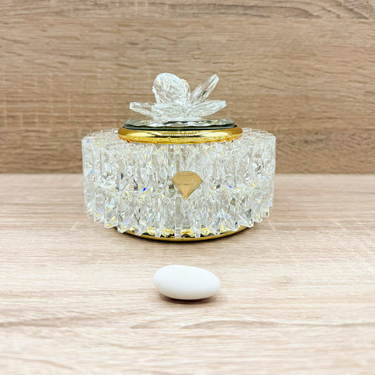 Portagioie in Cristallo Tondo con Fiore Orchidea Bomboniere