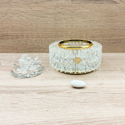 Portagioie in Cristallo Tondo con Fiore Orchidea Bomboniere