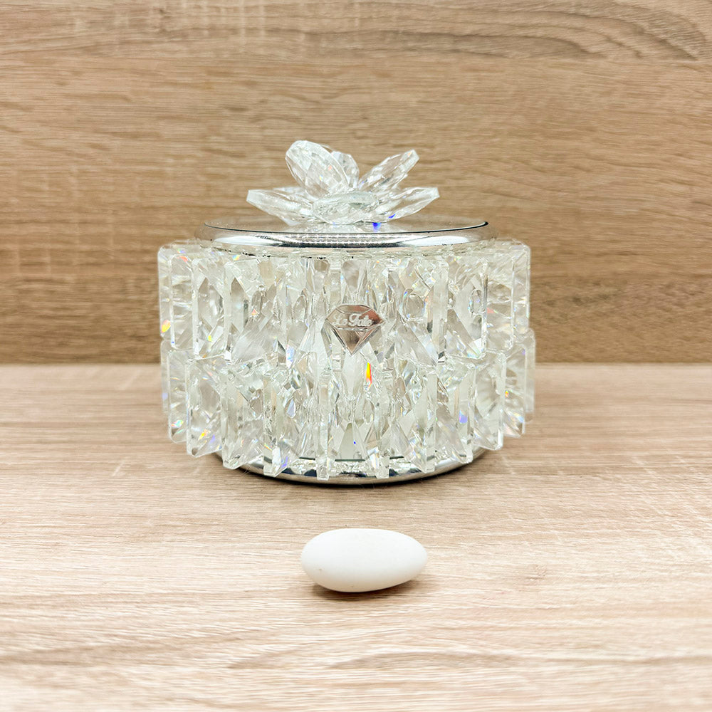 Portagioie in Cristallo Tondo con Candela Orchidea Bomboniere