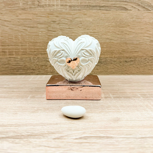 Cuore In Gesso Su Base Oro Rosa Con Applicazione Claraluna