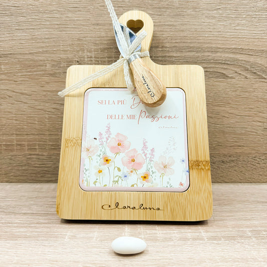 Tagliere Bamboo Decoro Floreale Rosa Claraluna
