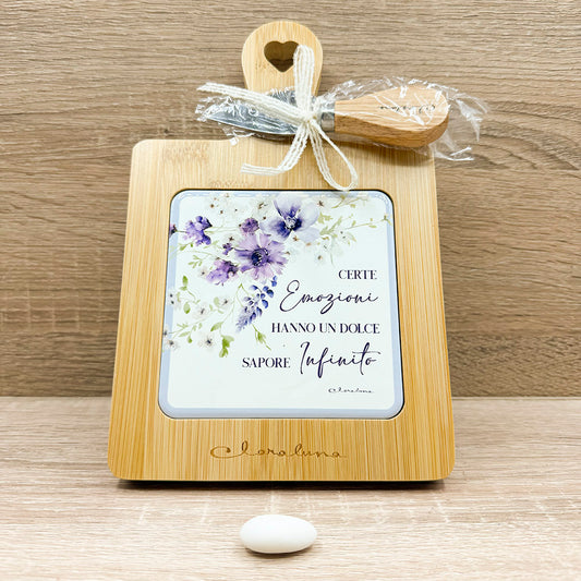 Tagliere Bamboo Decoro Floreale Lilla Claraluna