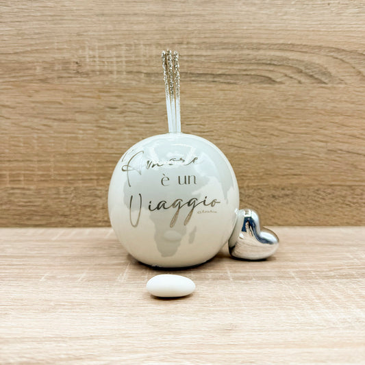 Profumatore Mappamondo Grande con Cuore Argento e Frase Claraluna