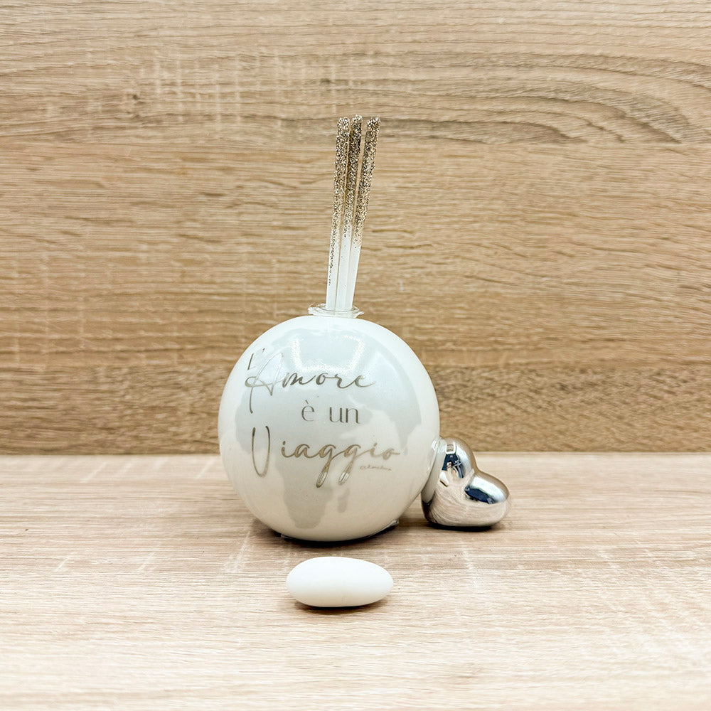 Profumatore Mappamondo Piccolo con Cuore Argento e Frase Claraluna