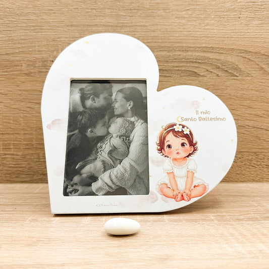 Portafoto Cuore Battesimo Bimba Claraluna