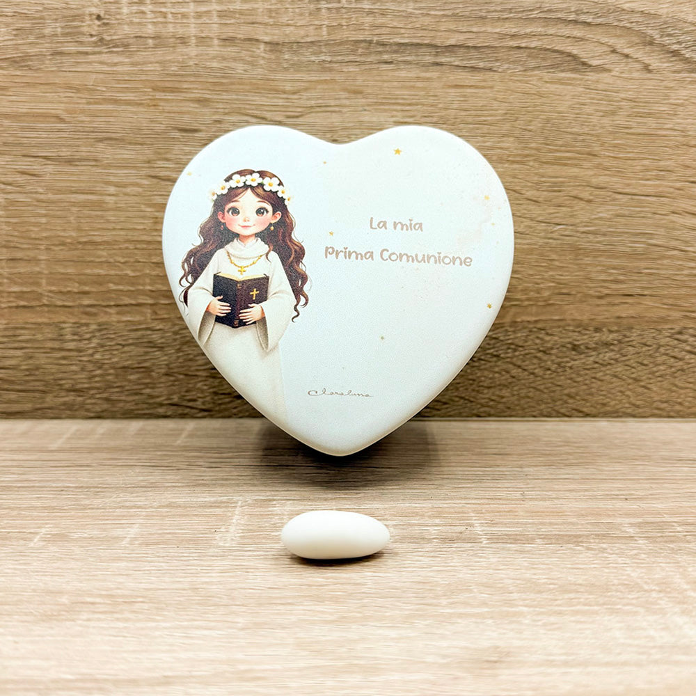 Scatola Cuore Con Candela Comunione Bimba Claraluna