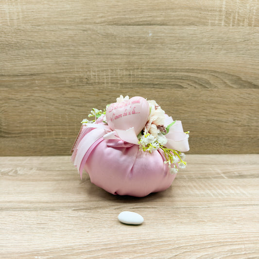 Sacco In Raso Rosa Con Cuore Orchidea Bomboniere