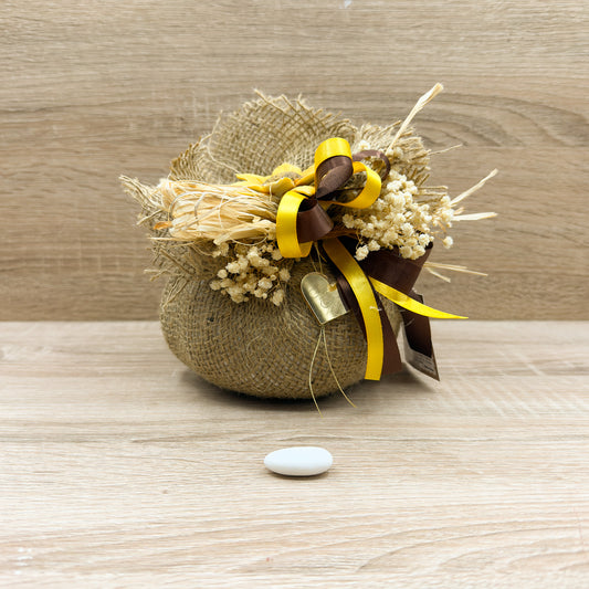 Sacchetto Con Girasole E Cuore Oro Orchidea Bomboniere