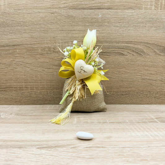 Sacchetto Con Cuore E Tulipano Bianco Orchidea Bomboniere