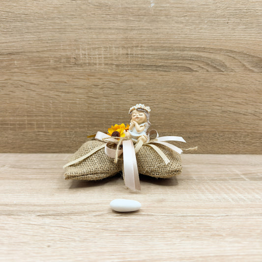 Cuscino Con Statuina Bimba Orchidea Bomboniere