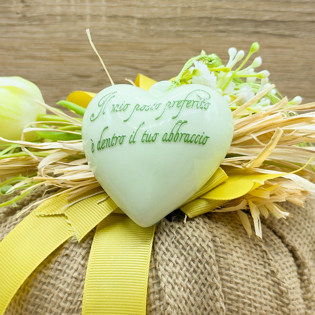 Sacchetto Con Tulipano Giallo E Cuore Verde Orchidea Bomboniere