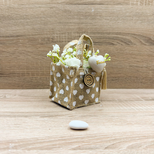 Borsetta A Cuori Con Cuore Bianco "Fortuna" Orchidea Bomboniere
