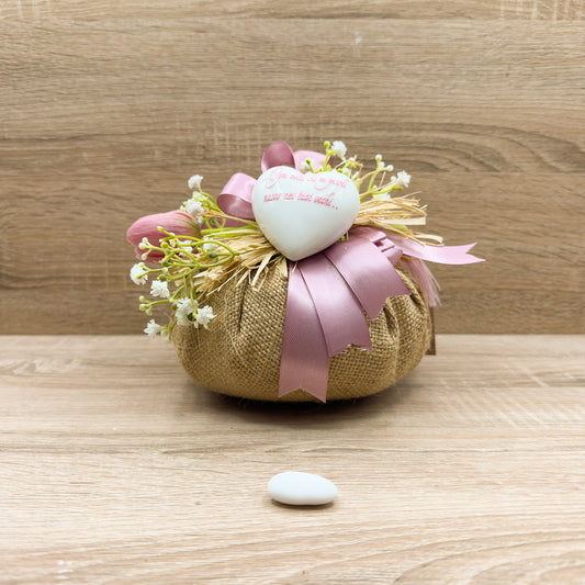 Sacchetto Con Tulipano Rosa E Cuore Bianco Orchidea Bomboniere