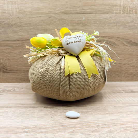 Sacchettone Con Tulipano Giallo E Cuore Bianco Orchidea Bomboniere
