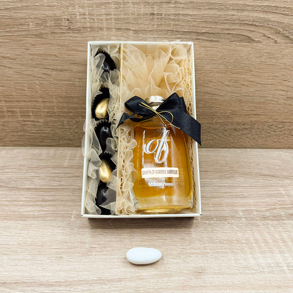 Scatola con Bottiglia Mignon di Grappa Of