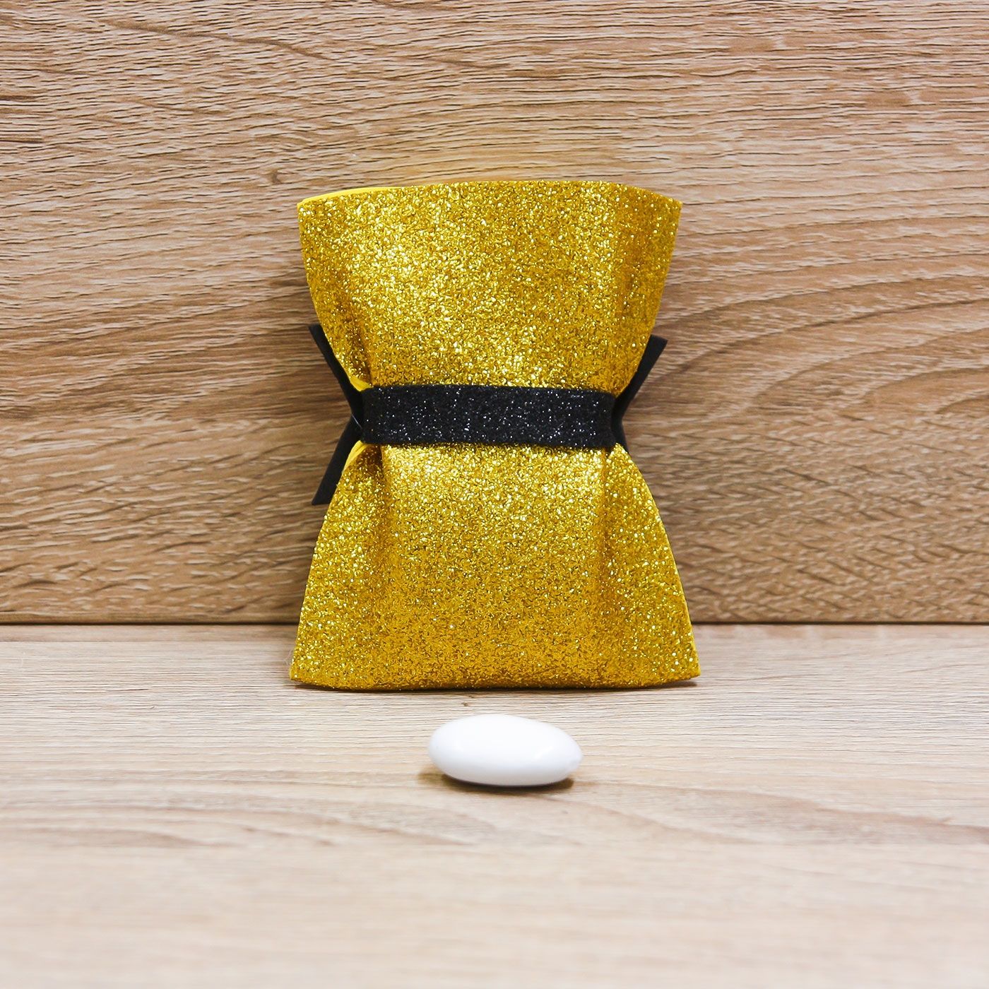 Sacchetto Glitter Oro con Fiocco