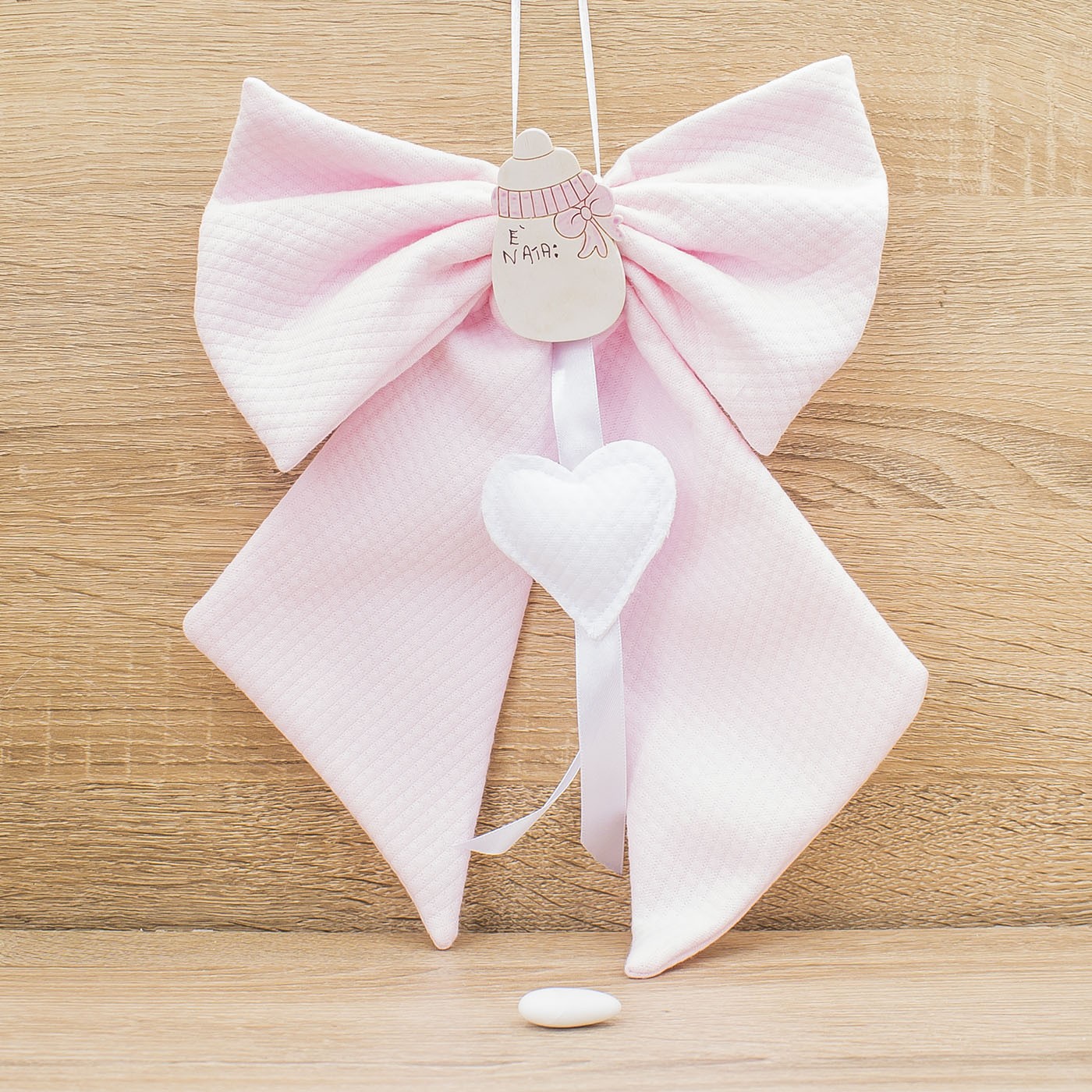 Coccarda Fiocco Rosa con Cuore e Biberon Personalizzato