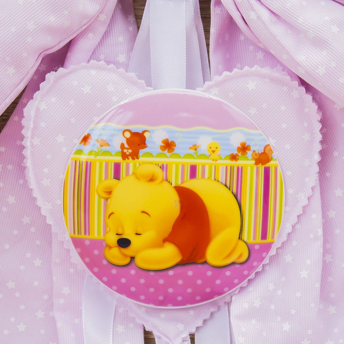 Coccarda Fiocco Rosa con Stelline e Winnie the Pooh