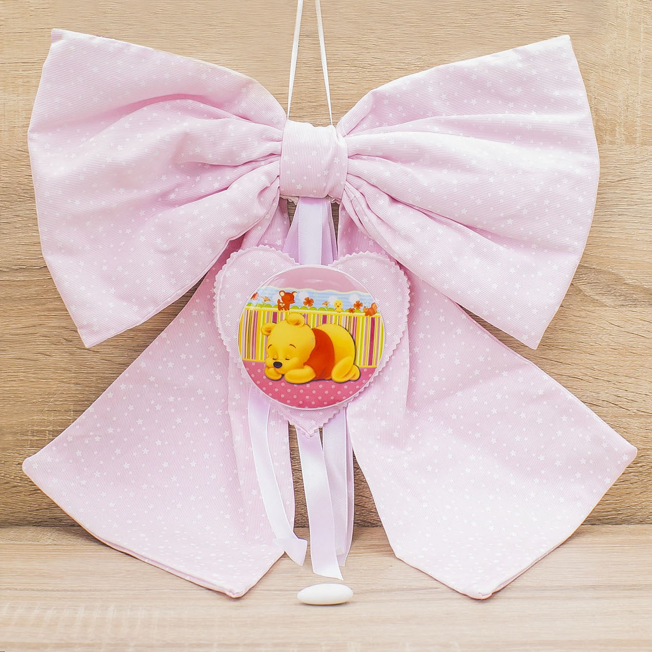 Coccarda Fiocco Rosa con Stelline e Winnie the Pooh